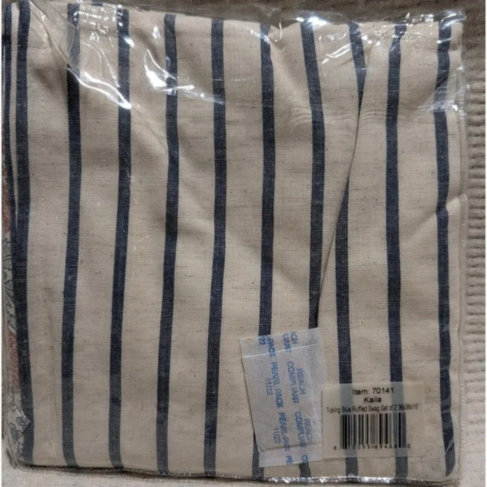 VHC‎ Brands Kaila Ticking Blue Ruffled Set of 2 Farmhouse Collection 36x36x16